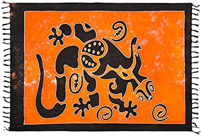 Sarong Pareo Wickelrock Strandtuch Tuch Wickeltuch Handtuch Gratis Schnalle Schließe (Gecko Groß Orange Schwarz C-G2)