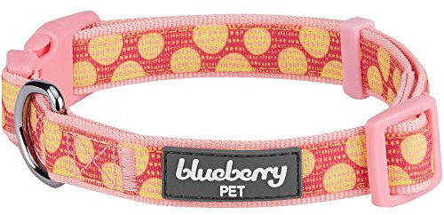Blueberry Pet Schöner Liebling Gelbe Tupfen Hundehalsband in Baby-Pink, Hals 45cm-66cm, L, Verstellbare Halsbänder für Hunde