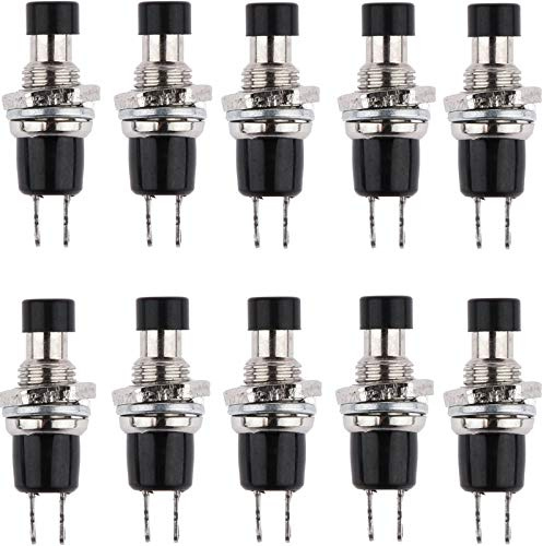 Oiyagai 10 Piezas de Interruptores de Botón Mini Micro PBS-110 PBS-105B 1A 250V AC SPST Momentáneos Sin Bloqueo ON/OFF, Tapa Negra (Normalmente Cerrado)