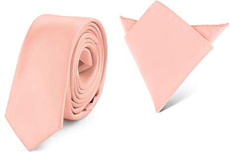 Ladeheid Herren Schmale Krawatte & Einstecktuch Set SP/P (150cm x 5cm, 22cm x 22cm, Lachs)