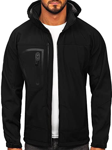 BOLF Homme Veste Softshell de transition a capuche Impermeable Blouson zippe Fonctionnel Coupe-vent Etanche Sport de Trekking Respirant Outdoor Style T019 Noir L [4D4]