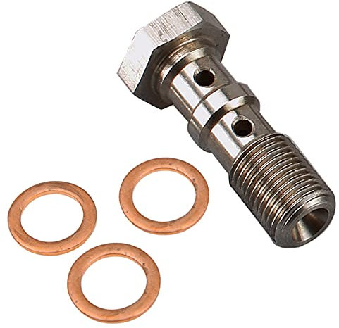 Stainless Steel M10x1.25 Length 30mm Metric Thread Double Banjo Bolts Brake Fitting Adapter with M10 Copper Washers