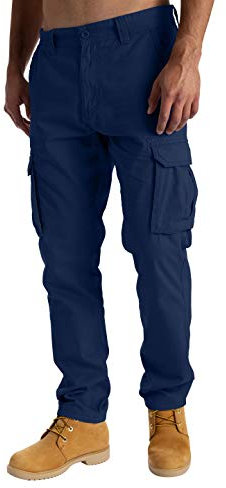 westAce Mens Cargo Trousers Work Wear Combat Safety Cargo 6 Pocket Full Pants Size 32-44 (44W / 32L, Navy)