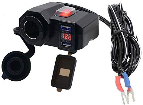 D74C Auto USB Steckdose 12v Einbau Wasserdicht Motorrad Zigarettenanzünder 2X USB Steckdose Ladegerät 5V /2,1A mit Touch Schalter und LED