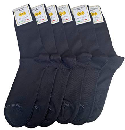 Lucchetti Socks Milano 6 paia calze uomo CORTE cotone filo di scozia elasticizzato estive in fantasia (Taglia 41-46, 6 Paia Nero)