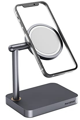 Maxonar Adjustable Mag safe Charger Stand Heavy-Duty Premium Metal Holder Mount Base Mag Safe Desktop Setup Dock for iPhone 15/iPhone16 Mag Safe Charger (Not include Mag safe Charger) Space Grey