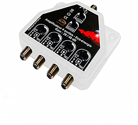 Set Verstärker TNT Verteiler verstellbar 40 dB 1 Eingang - 4 TV-Ausgänge + CATV-Netzteil für aktive DVB-T Antennen