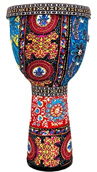 RUOSWTE Djembe-Trommel-Bongo, Kelchtrommel aus Ziegenleder, Trommelfell, handbemaltes Tuch, Westafrikanischer Stil, Handtrommel, Geschenk für Kinder und Erwachsene, Anfänger (D)