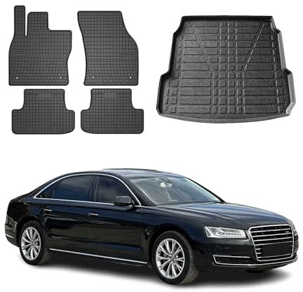 OMAC Fußmatten Kofferraumwanne für Audi A8 D4 2009-2018 TPE 5tlg Schwarz | inkl. Kofferraumwanne (Satz), Gummimatten, Automatten, Allwetter, Antirutsch, fahrzeugspezifisches Produkt, wasserdicht
