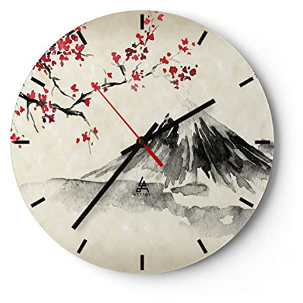 ARTTOR Moderne Wanduhr 30x30cm Rund Glasuhr Landschaften Natur - 4513 | Aquarell asiatisch Landschaft Glas Analog Wanduhr Lautlos Wanddekoration Wohnzimmer Küche Wanddeko Küchenuhr ARTTOR