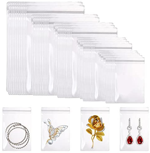 TTYSHIP® 160 Pièces Sachets Plastiques Refermables, Sachet Zip Transparent en PVC, Sachet Plastique Transparent Zip pour Bijoux Bagues Collier Bracelet (5 Tailles)