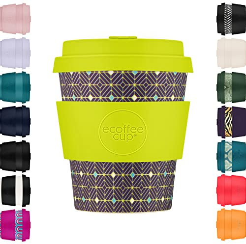 Ecoffee Cup 8oz 240ml Reusable Eco-Friendly 100% Plant Based Coffee Cup with Silicone Lid & Sleeve - Melamine Free & Biodegradable Dishwasher/Microwave Safe Travel Mug, Hubertus Primus