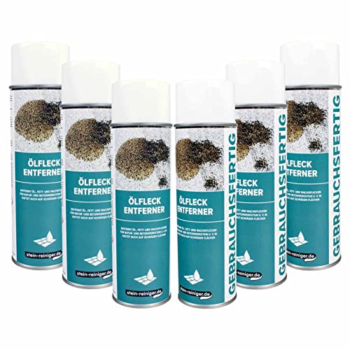 stein-reiniger Ölfleck Entferner | 6 x 500 ml Fettlöser & Wachsentferner | Beseitigt Verschmutzungen auf Naturstein, Beton oder Estrich | Haftet an Schrägen | Ergiebigkeit ca. 30 qm Gesamtfläche