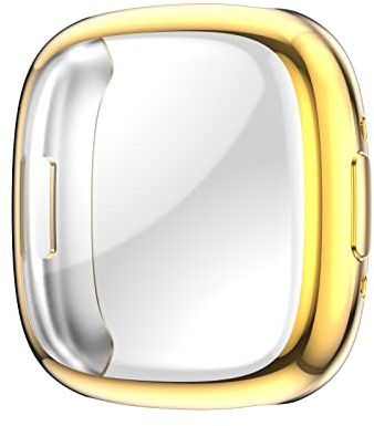QINOUK Schutzhülle für Fitbit Versa 4 / Fitbit Sense 2, mit eingebautem Displayschutz, [kratzfest], galvanisiert, weich, TPU, dünn, für Fitbit Versa 4 / Fitbit Sense 2, Gold