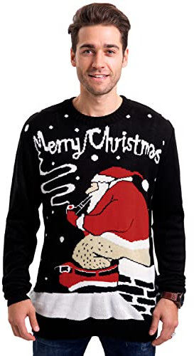 For G and PL Weihnachten Herren Weich Pullover Christmas Party Ugly Sweater Langarm Strickpullover Santa L