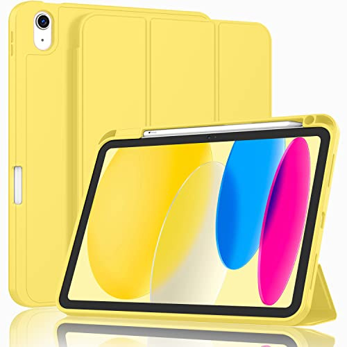 ZryXal iPad (A16) Hülle/iPad 10. Generation Hülle [11 Zoll 2025/10,9 Zoll 2022] mit Stifthalter, Smart Cover mit weicher TPU-Rückseite [unterstützt Auto Wake/Sleep] (Gelb)