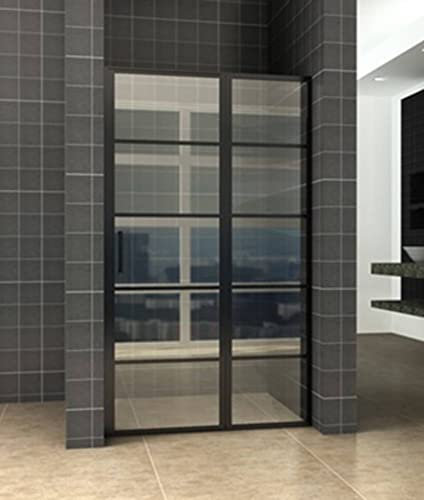 Saqu Industrial Black Duschtür Nischetür 110x200 cm Dusche Duschabtrennung Duschtrennwand Matttschwarz