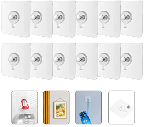 flintronic Ganchos Adhesivos para Pared, 12 Ganchos Autoadhesivos Ultrafuertes, Adhesivo Removible para Colgar Marcos De Fotos sin Perforaciones, para Vidrio, Metal, Marcos, Espejos.