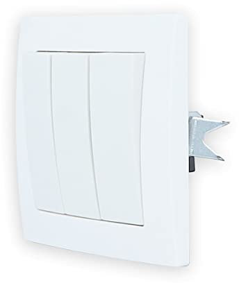 LINA - Interruttore della luce a 3 prese, a norma VDE, da incasso, bianco, con telaio H1-C310M+H1-C001, set completo di interruttore a levetta