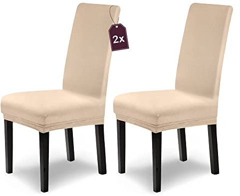 SCHEFFLER-Home Stuhlhussen Stretch Leni/Natur Stuhlhussen 2er Set/Dehnbare Stuhlhussen Hochlehner als Stuhlabdeckung/Stuhlhussen Schwingstühle als Stuhl Überwurf/Stuhl Bezug waschbar
