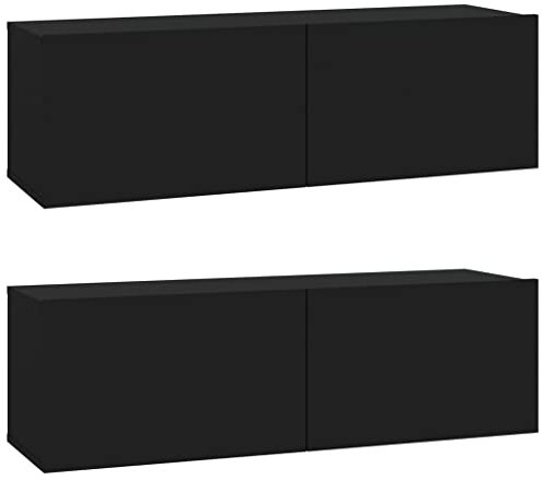 vidaXL Wall Mounted TV Cabinets - Black Engineered Wood Multimedia Stand with 2 Compartment Storage, Space Saving Design, Drop-Down Doors