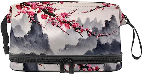 Neceser de Maquillaje para Mujer Estuche cosmético,Pintura de Tinta de montaña y río,Bolsa organizadora de cosméticos Bolsa de Maquillaje de Viaje portátil