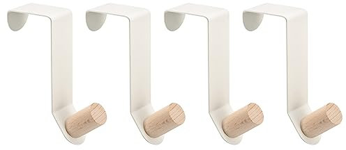 sourcing map Over The Door Hooks, 4pcs - Carbon Steel Paint Door Hanger Hook, Single Hooks for Hanging Clothes, Hats, Towels (White)