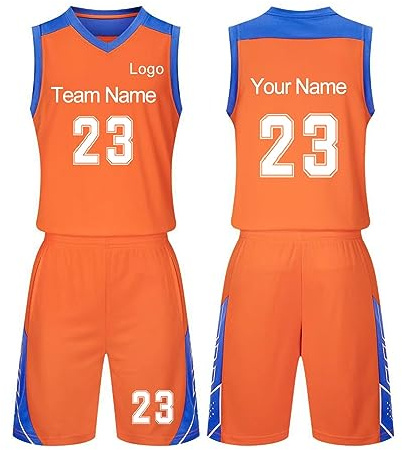 BVCL Benutzerdefiniert Basketball-Trikots T-Shirt Shorts 2 Teiliges Set, mit Jeder Name Nummer Team Kinder Männer Jungen Personalisierte Trikot (Color : Orange)
