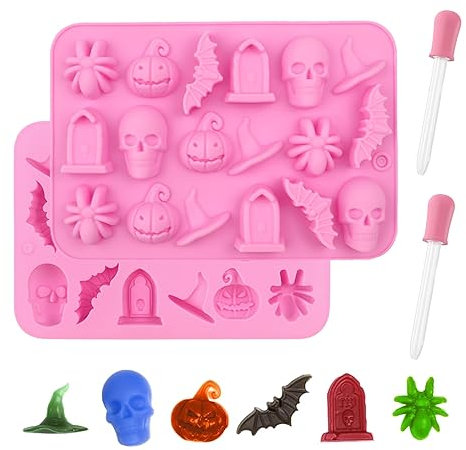 Molde de Silicona para Halloween,xlwen 2pcs Moldes de Chocolate Fantasma mit Bureta,Moldes de Chocolate de Halloween para Bombones, Halloween, Velas, Resina Epoxi