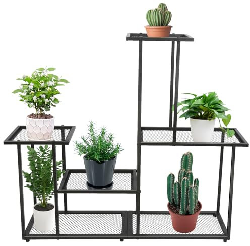 MAYMA Scaffale per piante in ferro a 4 strati, scaffale per fiori, supporto per vaso da interni, scala pianta, stile classico per giardino, interno o esterno, giardino, 85 x 25 x 82 cm