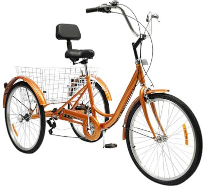 TESUGN Erwachsene Dreirad, 24 Zoll 6 Geschwindigkeit 3 Rad Fahrrad Dreirad mit Korb, 3 Räder Fahrrad Cruise Bikes Dreirad Erwachsene