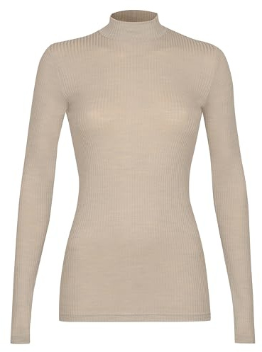 Dilling Merino Langarmshirt Damen Schwarz – Merinowolle Shirt Stehkragen | 100% Bio-Merinowolle, fein geripptes Stehkragen-Langarmshirt für Damen - leichtes Unterhemd für Alltag