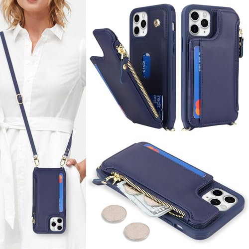 SailorTech Handyhülle für iPhone 11 Pro Max Etui mit Kartenfach, iPhone 11 Pro Max Hülle mit Verstellbarer Halskette, iPhone 11 Pro Max Handytasche mit Reißverschluss Geldbörse - Blau