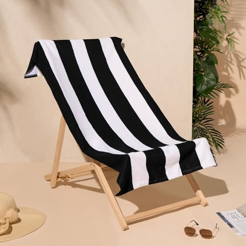 DREAMSCENE Strandhandtuch mikrofaser, schwarz, gestreift, Badehandtücher für Erwachsene, superschnell trocknendes Handtuch, Sommer, Strand, Urlaub, Essentials, Reisehandtücher, 71 cm x 152 cm
