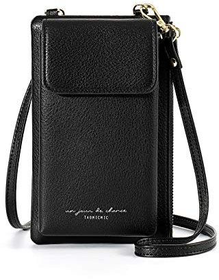 Katech Mini Handytasche zum Umhängen Für Handy Unter 6,5 Zoll, Handy Umhängetasche Damen Klein, Crossbody Tasche Mit Geldbörse Zum Umhängen, Modische Schultertasche Damen PU Leder, Handytasche Schwarz