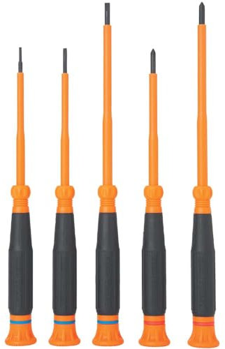Klein Tools 85615INS Mini Precision Screwdriver Set, 1000V Rated Insulated Screwdrivers with (2) Phillips and (3) Slotted Tips, 5-Piece