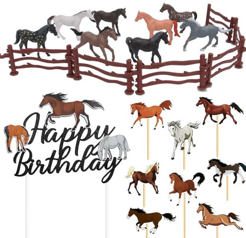 17 Stück Pferd Kuchen Deko Set Cake Toppers Pferde Cupcake Toppers Realistische Pferde Muffin Deko für Geburtstagsfeiern Babyparty Hochzeit Torte Dekorationen Hemenpartys zu Pferden