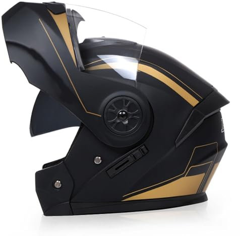 YPDOPORA Klappbarer Motorradhelm, DOT/ECE-Zugelassener Sportlicher Integralhelm, Modularer Motorradhelm, Motorradhelm Mit Doppelvisier, Renn-Mopedhelm Für Männer Und Frauen,Gold 1,M57~58cm