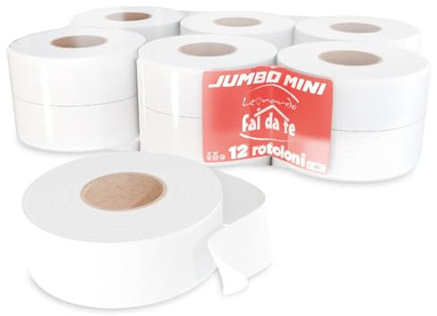 Leonardo Fai Da Te - Rotoli Carta Igienica mini jumbo 9.600 strappi - Confezione da 12 rotoli in 100% pura cellulosa
