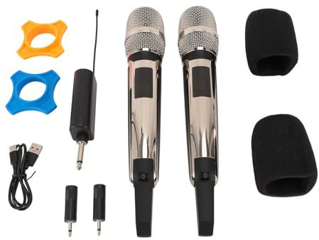 Garsent Lot de 2 Microphones sans Fil Rechargeables UHF en Métal avec Récepteur, Portée de 100 M, Micro Dynamique sans Fil pour karaoké KTV, Discours de Fête de Mariage