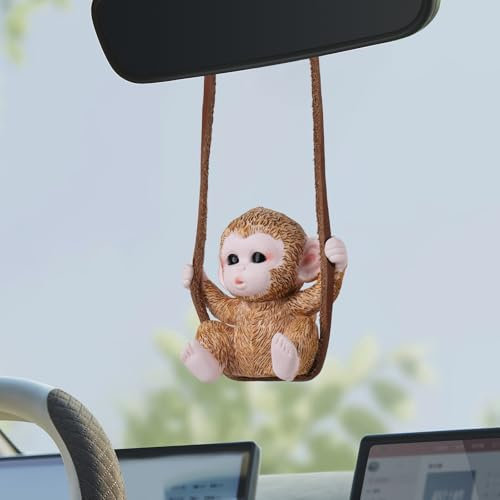Seninda Cute Swinging Monkey Ornament - Adorable Hanging Decoration for Car Rearview Mirror, Home Wall, Office Desk, Garden Tree - Funny Gift for Animal Lovers