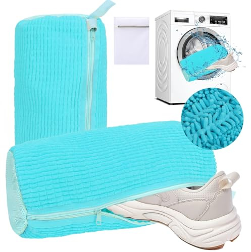 2 sacchetti per il lavaggio delle scarpe, per la biancheria, per scarpe, per la biancheria, con chiusura lampo, per la lavatrice (Blue)