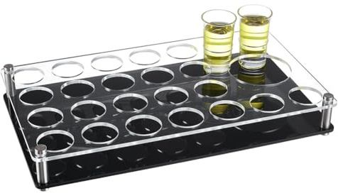 nbeads 25 Shot Glas Tablett-Halter, Bar Acryl Schnapsgläser Halter Weinglas Tasse Serviertablett Tassen-Organisator Schnapsglas-Display für Party Bar Club Zubehör, Loch: 3.8cm und 7.45cm