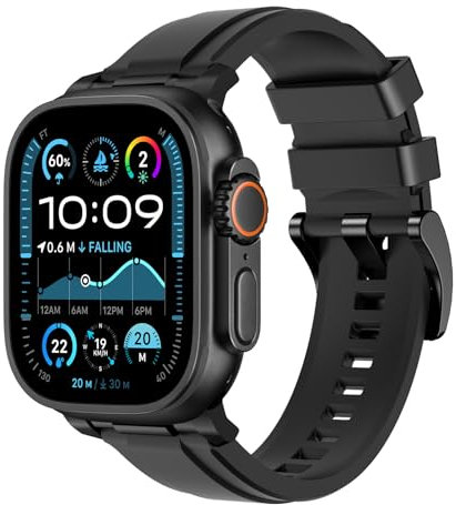 Astorgos Sport Band Compatibile con Apple Watch Ultra 2/Ultra 49mm,S10 46mm,9/8/7 45mm,SE2/SE/6/5/4 44mm,3/2/1 42mm,Cinturino Regolabile in Silicone per Orologi,Cinturino Traspirante di Ricambio,Nero
