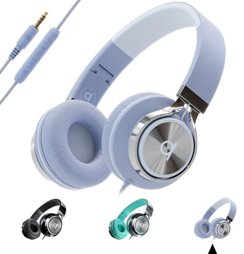 ARTIX CL750 Wired Headphones with Mic and Volume Control — 90% Noise Cancelling Plug In Headphones for Laptop, PC, iPad and Computer Wired, Over Ear Head Phone with Cable — (Foldable, Aux Jack 3.5mm)