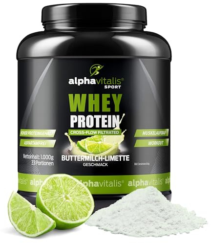 Whey Protein Pulver 1 kg – CFM Whey Konzentrat, Buttermilch Limette | Cremiges leckeres WPC Eiweißpulver für Proteinshakes, Kraftsport & Fitness – cross-flow-mikrofiltriert ideal für Muskelaufbau