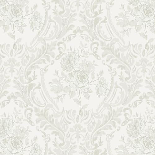 CiCiwind Self Adhesive Wallpaper White Grey Floral Contact Paper 44×300cm Peel and Stick Wallpaper Stick on Wallpaper Removable Vinyl Wrap for Living Room Bedroom Kitchen Wall Cabinets Decor