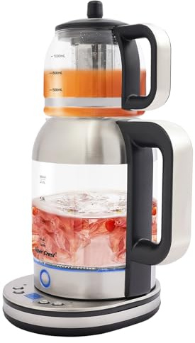 HuKaiL Bouilloire électrique double (grande de 2 l + petite de 1 l), verre portable avec réglage de température de 40 à 100 °C pour voyage, bureau, hôtel