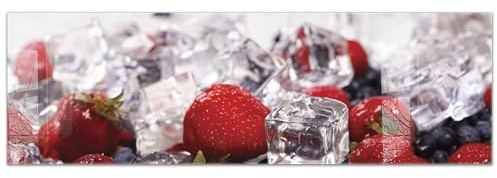 timalo Küchenbild aus Acrylglas modernes Wandbild Glasbild Deko Küche XXL Acryl-Bild wie Glas | 160x50cm Früchte Erdbeeren Blaubeeren auf Eis