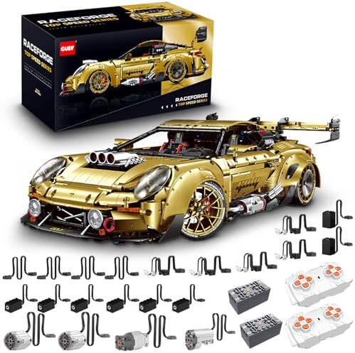 Technik Sportwagen Auto Bausatz, GULY 10640, 3824 Teile mit Motoren und LED Groß Ferngesteuert Auto Klemmbausteine (Originalverpackung) (Dynamische Deluxe-Edition)